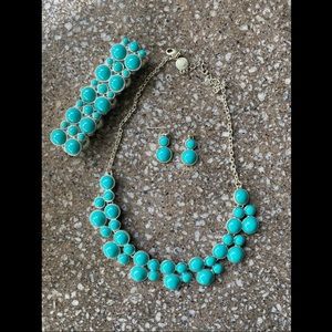 Blue and silver necklace, bracelet and earring set